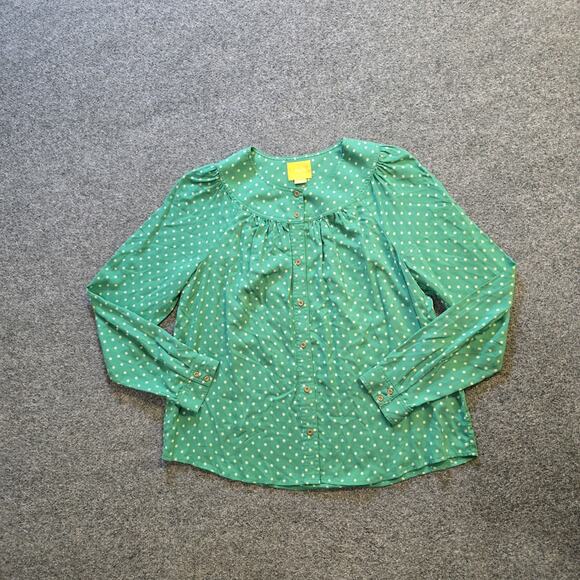 Maeve Tops - Maeve Top Womens Size Small Green Polka Dot Button Up Long Sleeve Career Casual